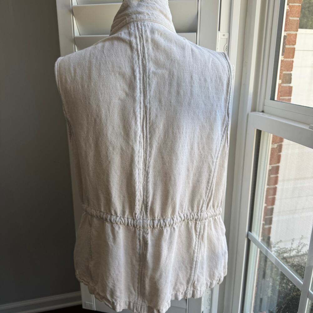 MAX JEANS Beige Oatmeal Linen Blend Cargo Utility Vest Womens Large - Picture 4 of 13